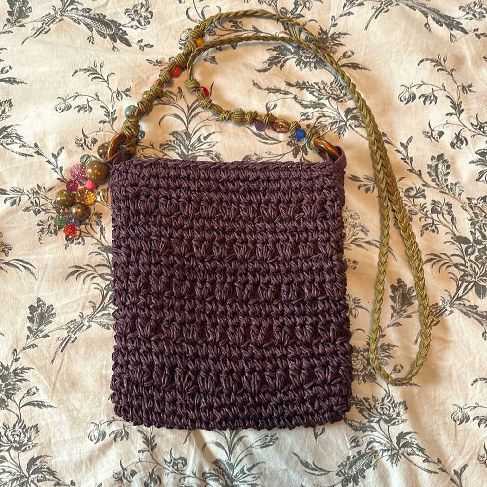 Purple woven purse with beaded detail